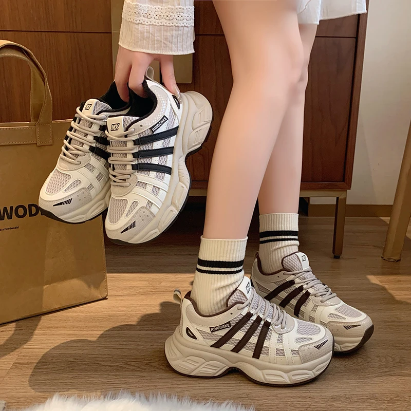 厚底增高老爹鞋女2024冬季新款加绒保暖拼色系带百搭运动休闲鞋潮