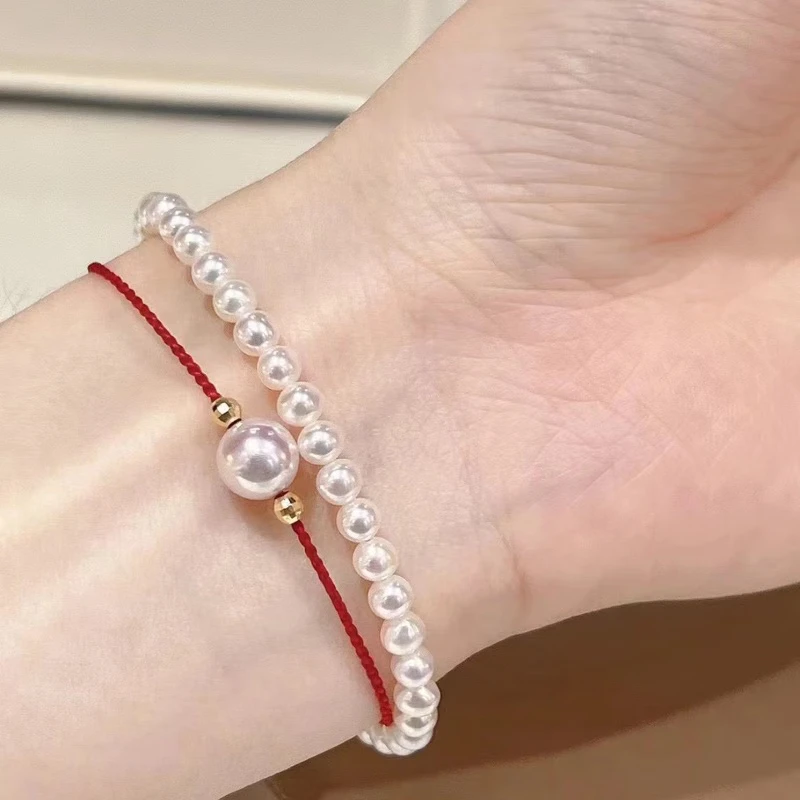 非金属仿珍珠手链 【枫林尽染】红绳路路通叠戴by时尚经典仙女手链