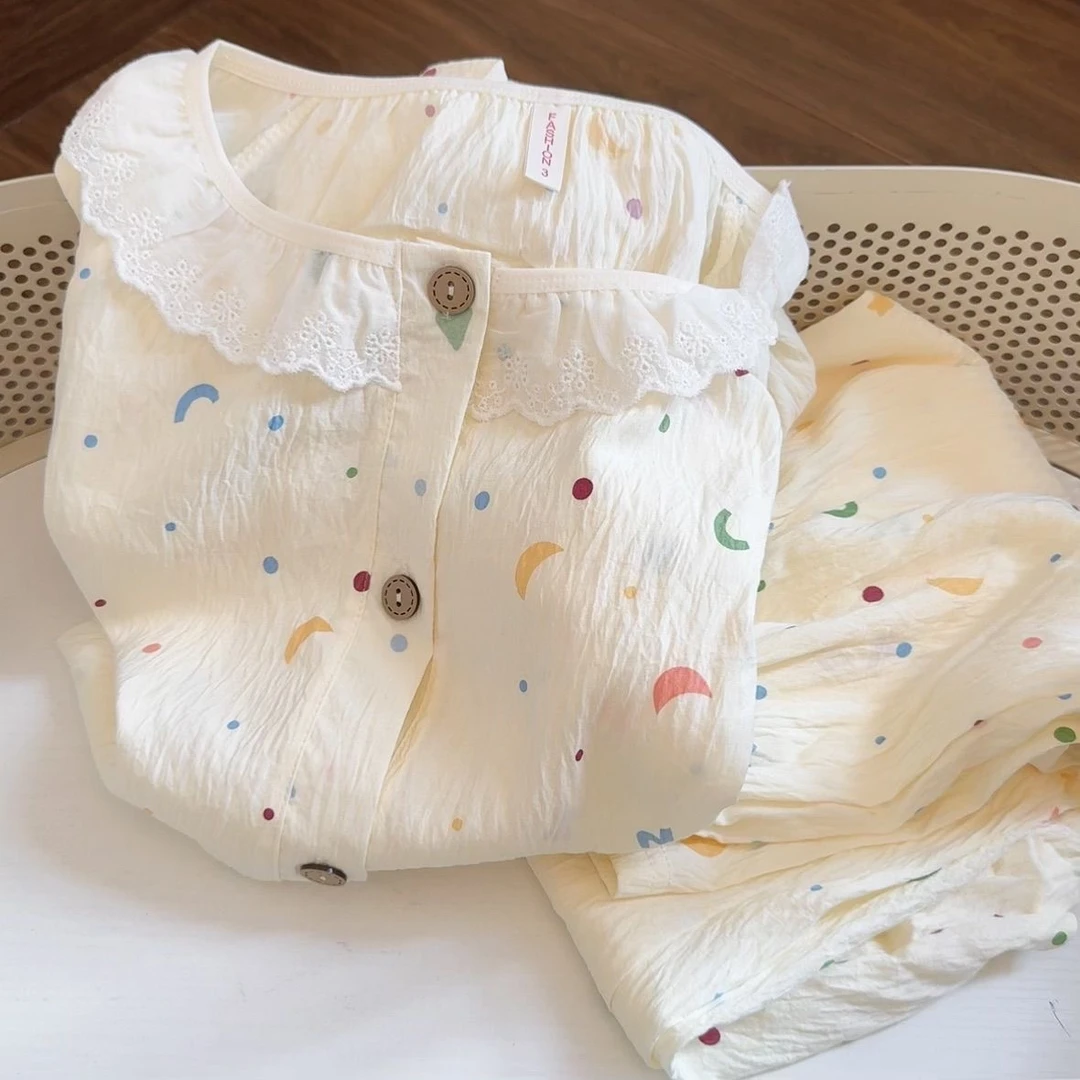 云朵棉春秋新款睡衣女公主风甜美薄款长袖长裤韩版卡通家居服套装