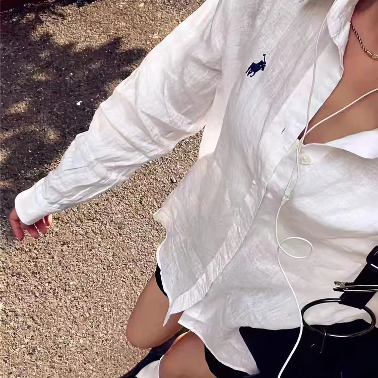 慵懒风白衬衫外套女夏季天薄款外搭休闲开衫宽松长袖上衣纯棉衬衣