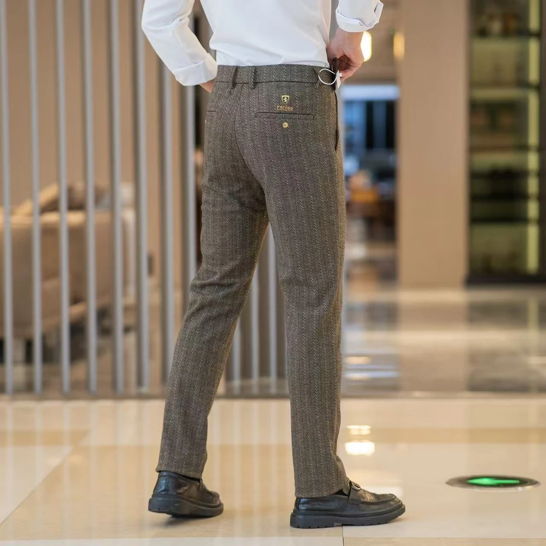 QT2024冬季厚款防风抗寒轻奢高档时尚百搭修身弹力商务男士休闲裤