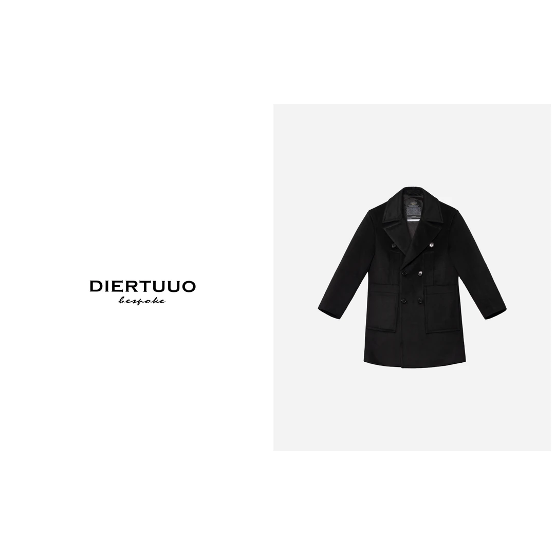 DIERTUUO迪途-男士经典时尚双排扣中长款羊毛翻领大衣2211