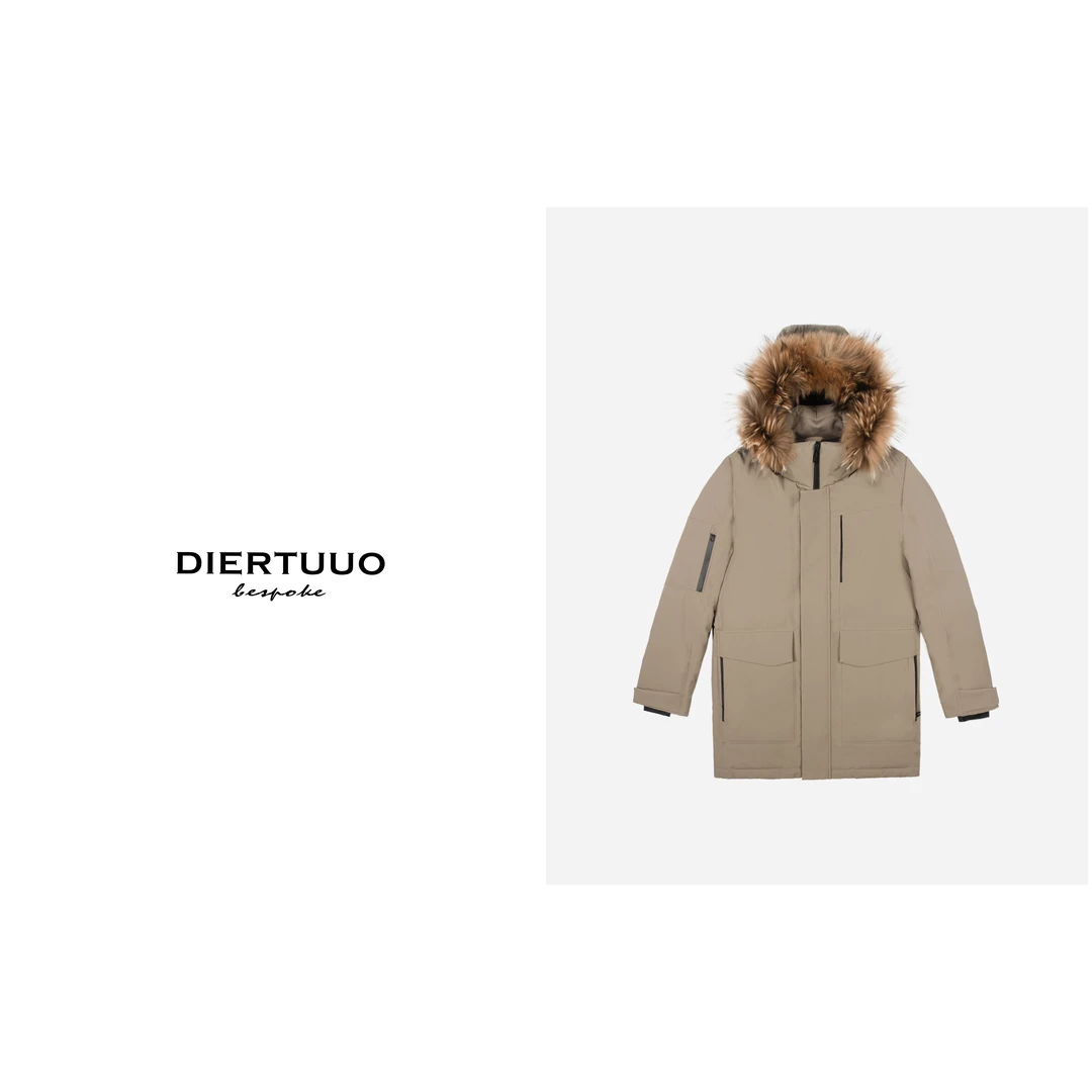 DIERTUUO迪途-男士冬季经典中长款防风保暖连帽派克羽绒服1008