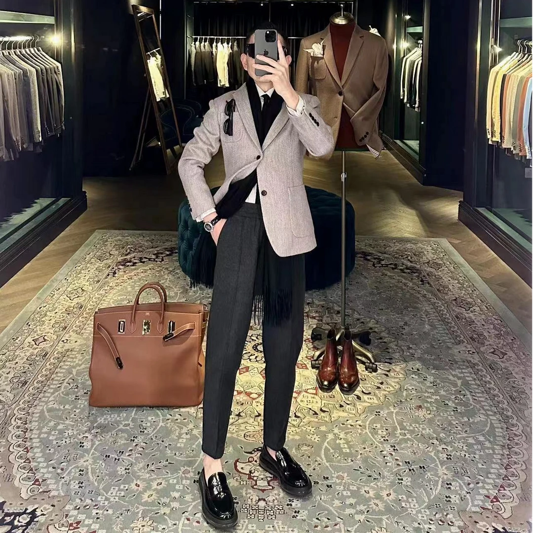 DIERTUUO迪途-男士早春时尚休闲百搭修身英伦设计感气质西装6610