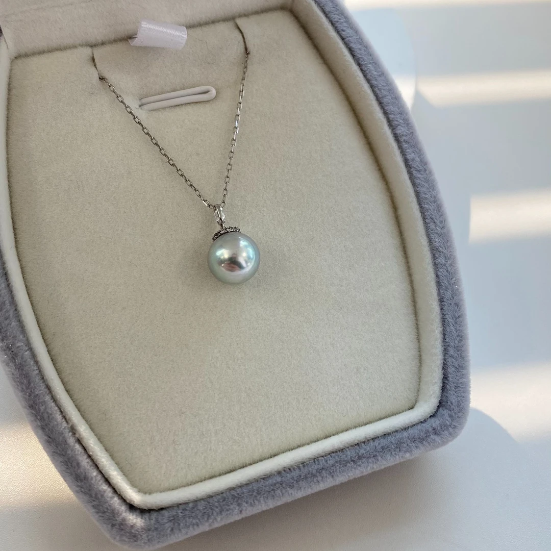 【珠纪儿】海水珍珠akoya银蓝极光真多麻吊坠G18K 8.5-9mm