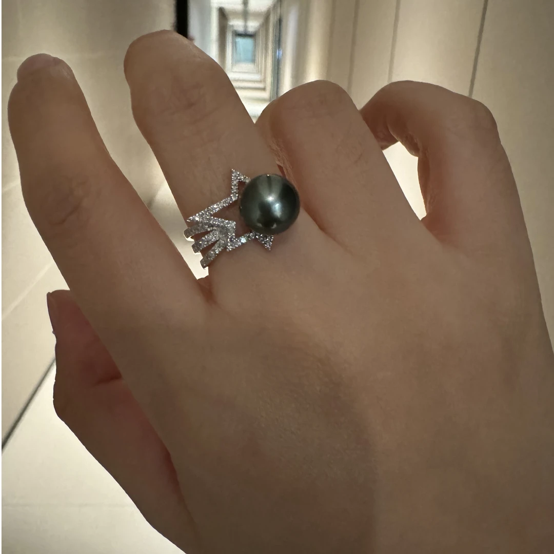 【珠纪儿】T家彗星18K钻石海水珍珠大溪地戒指8-9mm