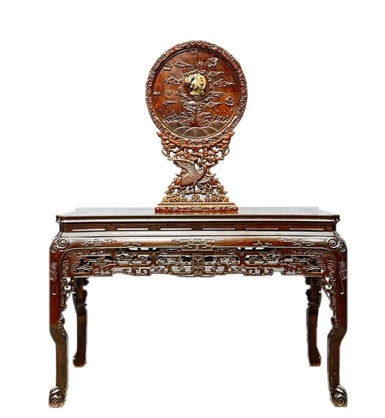 典藏京城木器屏风高79宽48厘米雕刻蝙蝠仙鹤镶嵌玉