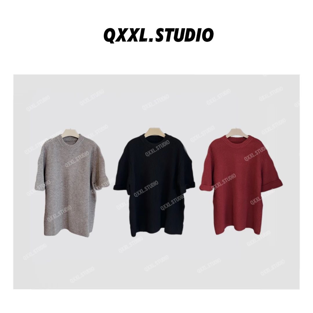 【QXXL】早秋新款极简风超细纱线竖坑条针织毛衣