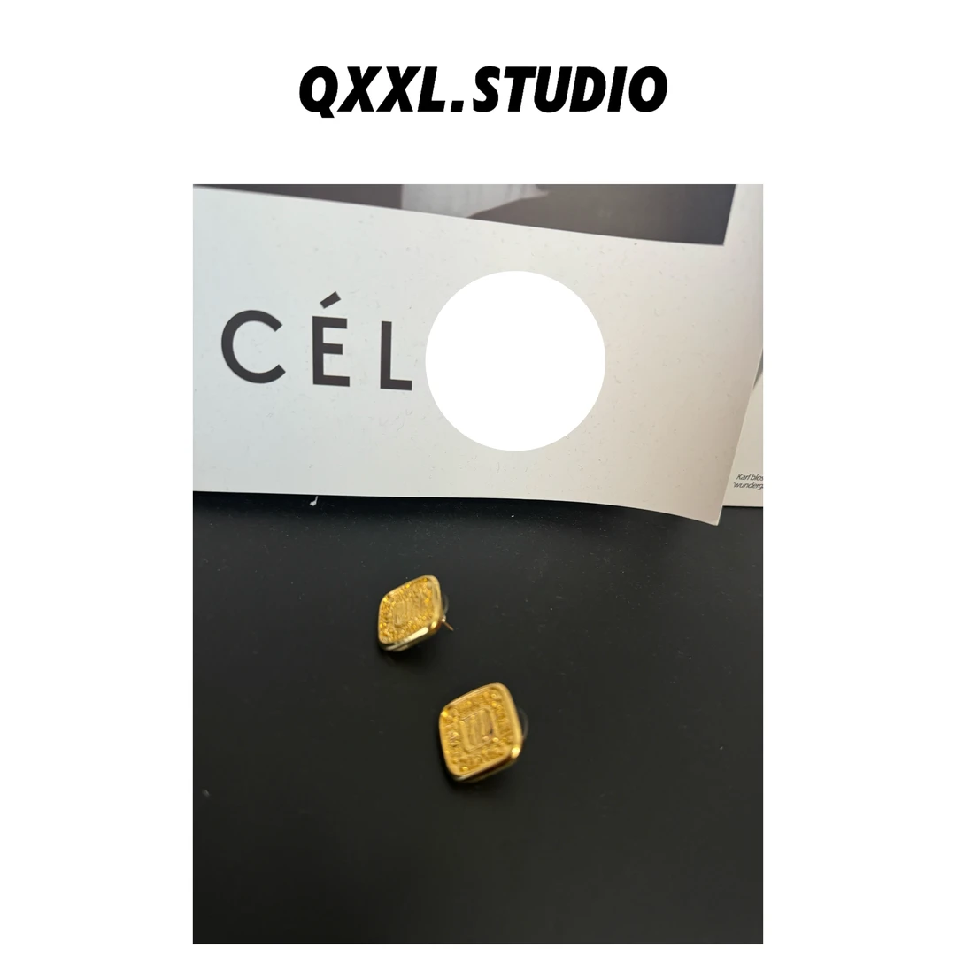 铜合金耳饰 【QXXL】金色小方糖耳钉女高级感小众独特气质耳环