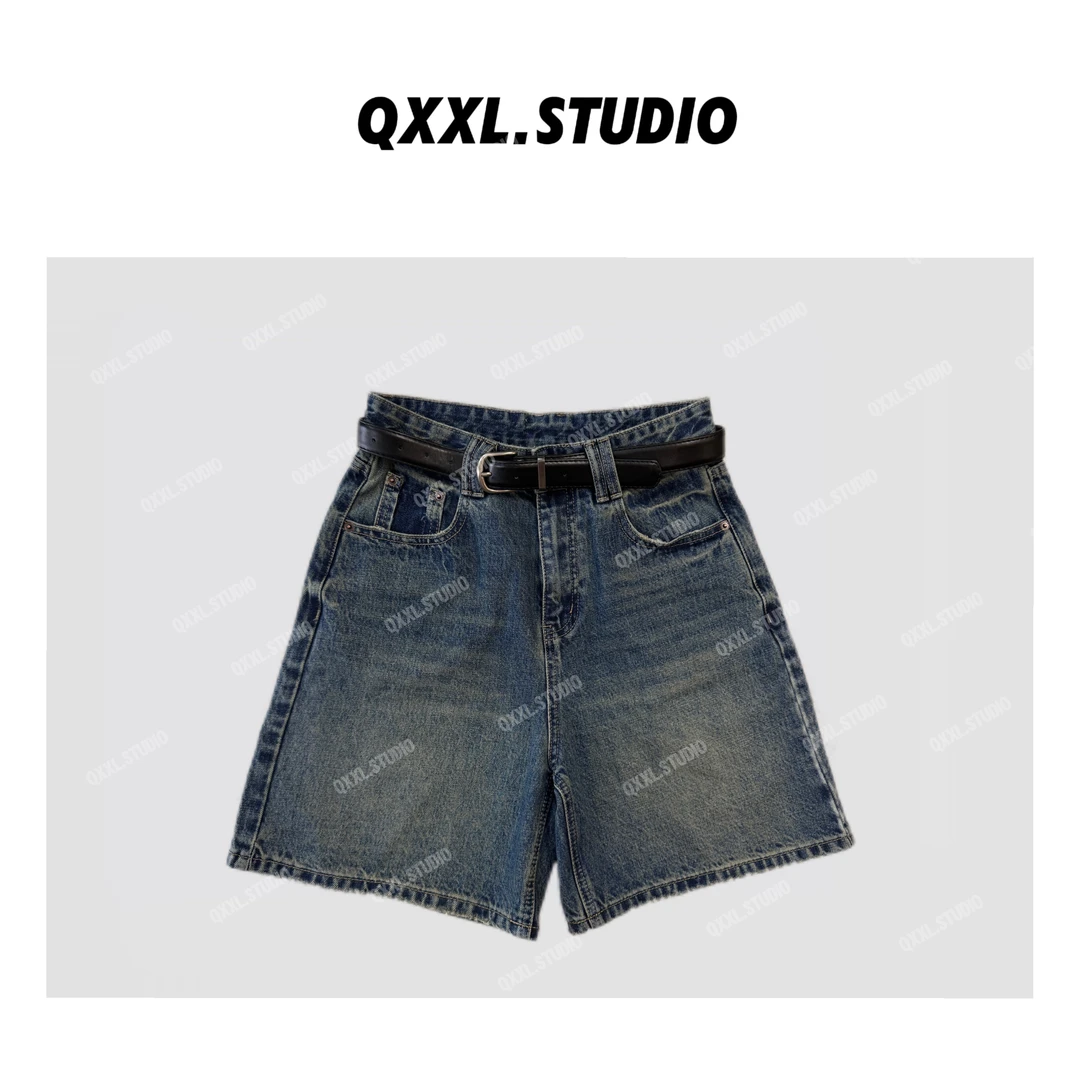 【QXXL】（含腰带）秋季新款高腰a字阔腿牛仔短裤百搭显瘦直筒裤