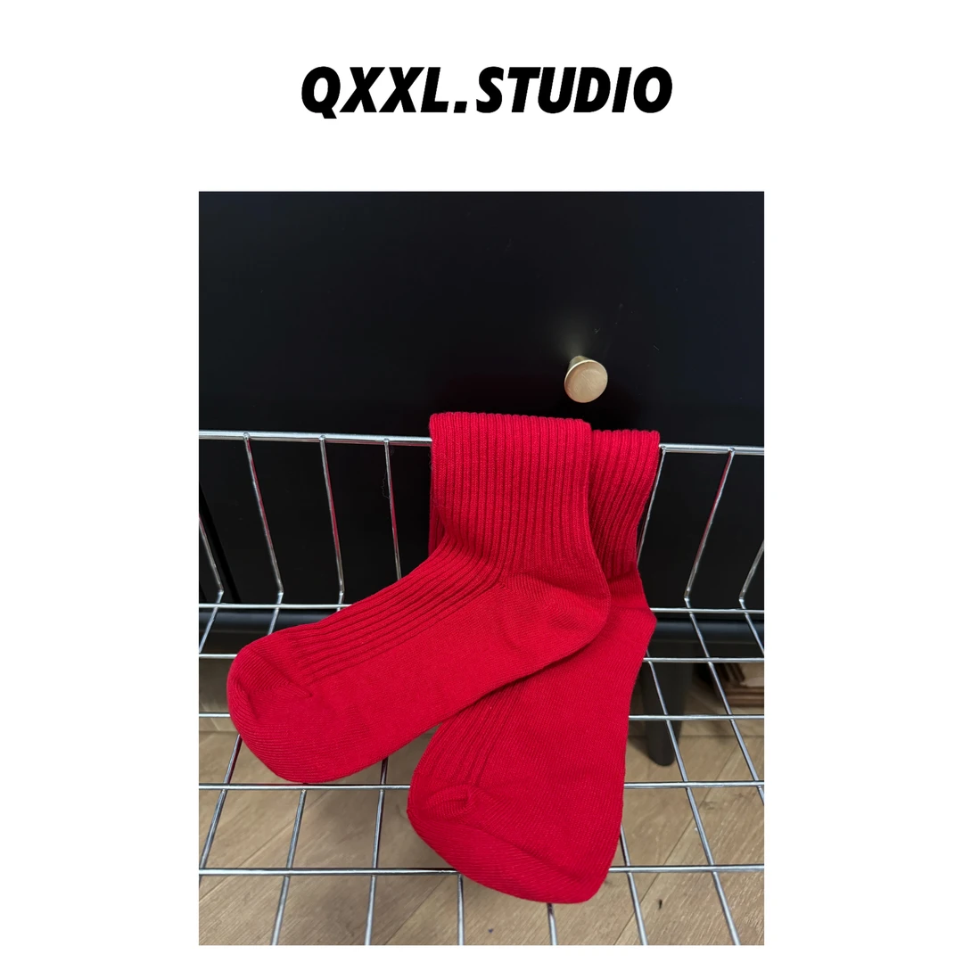 邱小小丽呀 冬季新款红色长筒堆堆袜
