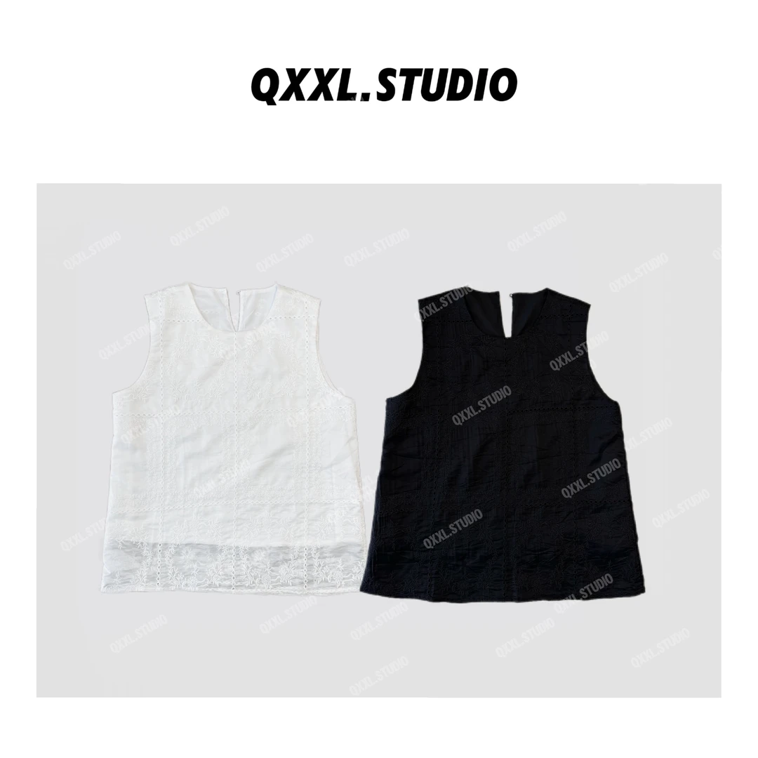 【QXXL】夏季新款时尚纯色百搭宽松圆领拉链无袖背心