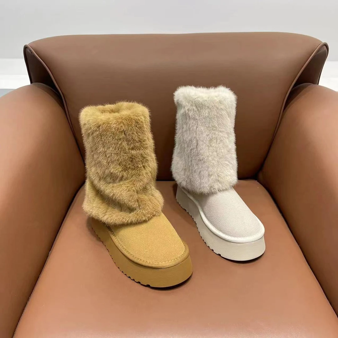 高版本冰岛时尚雪地靴女士2024冬季新款中筒厚底增高防滑保暖防水