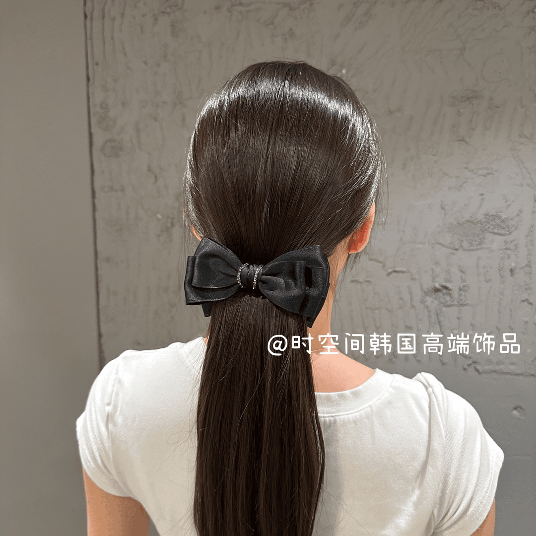 【时空间Q】韩国重工质感施家钻丝缎蝴蝶结香蕉夹高马尾发夹法式ins