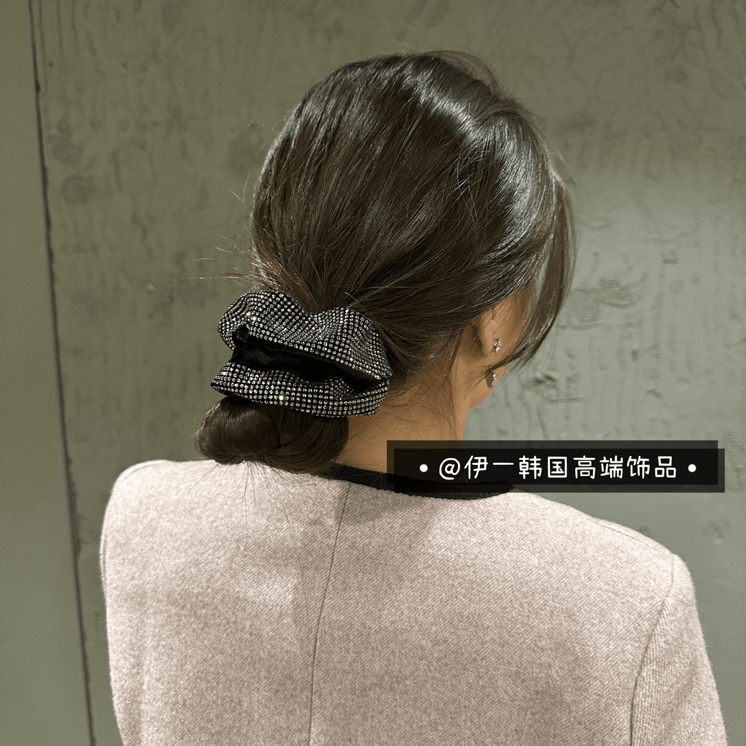 【时空间Q】韩国轻奢秋冬高级感丝绒满天星拼接亮闪闪肠圈气质