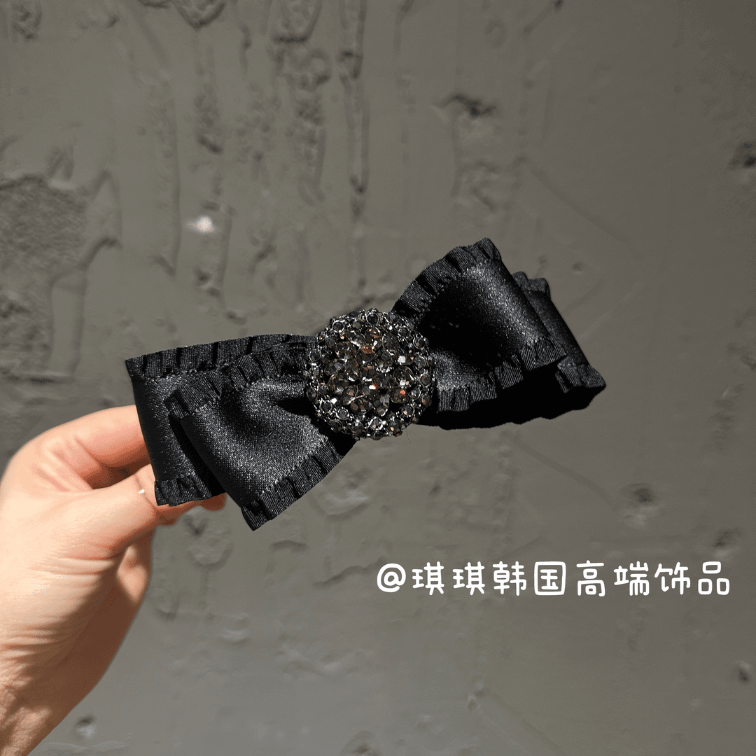 【时空间】韩国轻奢手工丝缎蝴蝶结施华圆盘一字横夹小香风发夹百搭