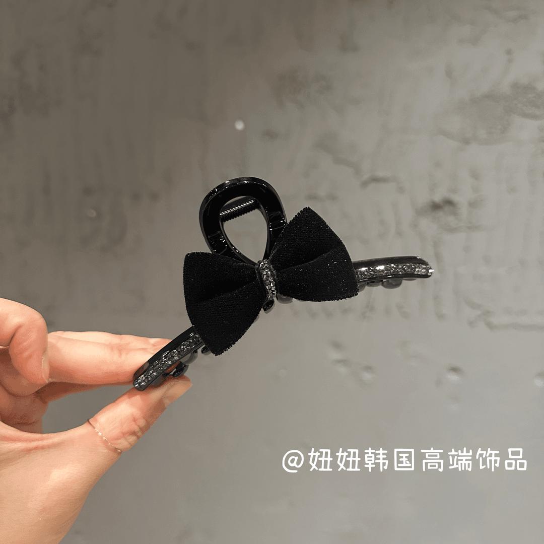 【时空间Q】轻奢韩国设计款秋冬丝绒满天星砂糖满钻鲨鱼抓夹13cm