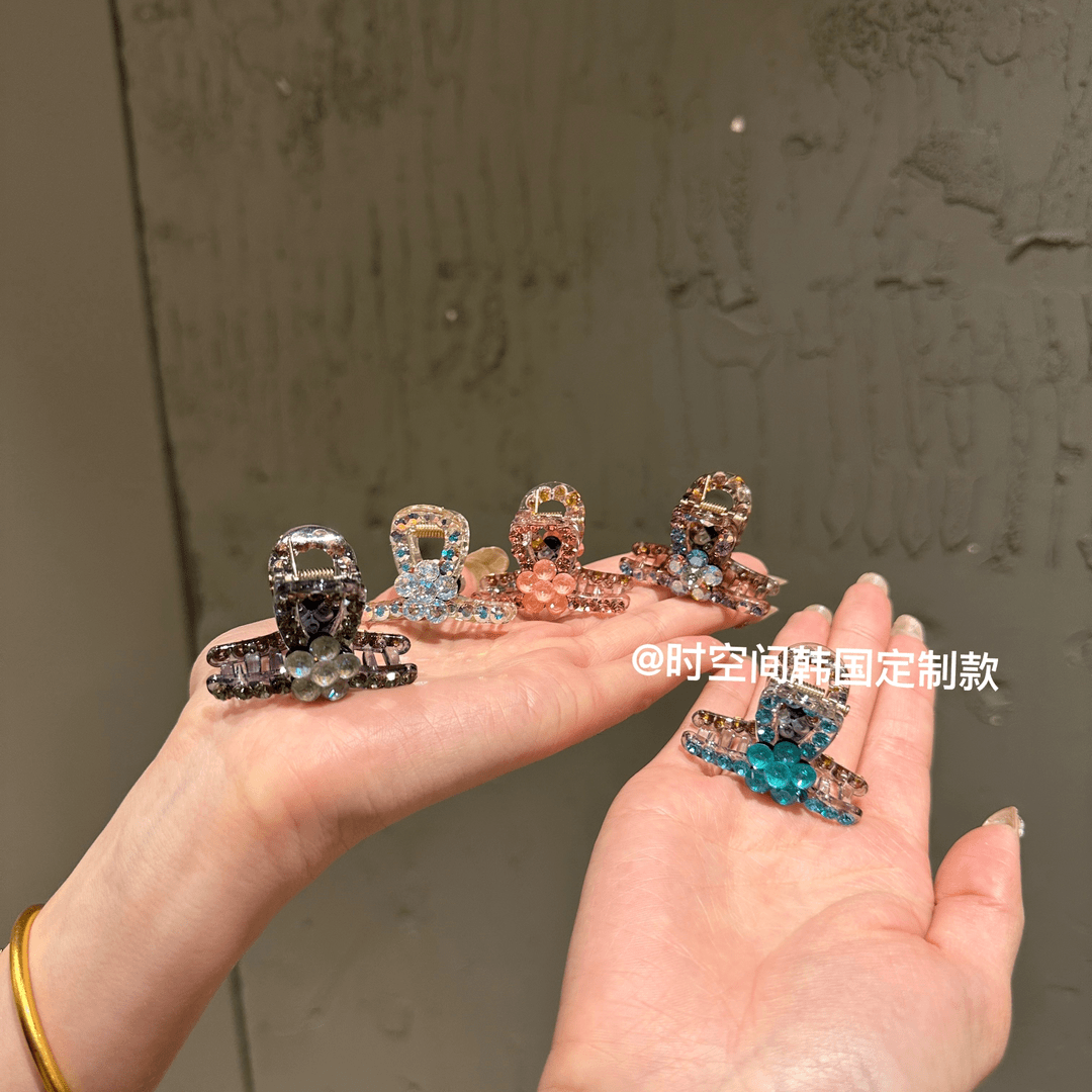 【时空间】韩国轻奢高级施家满钻摩卡小花小顶夹刘海夹5cm气质半扎l