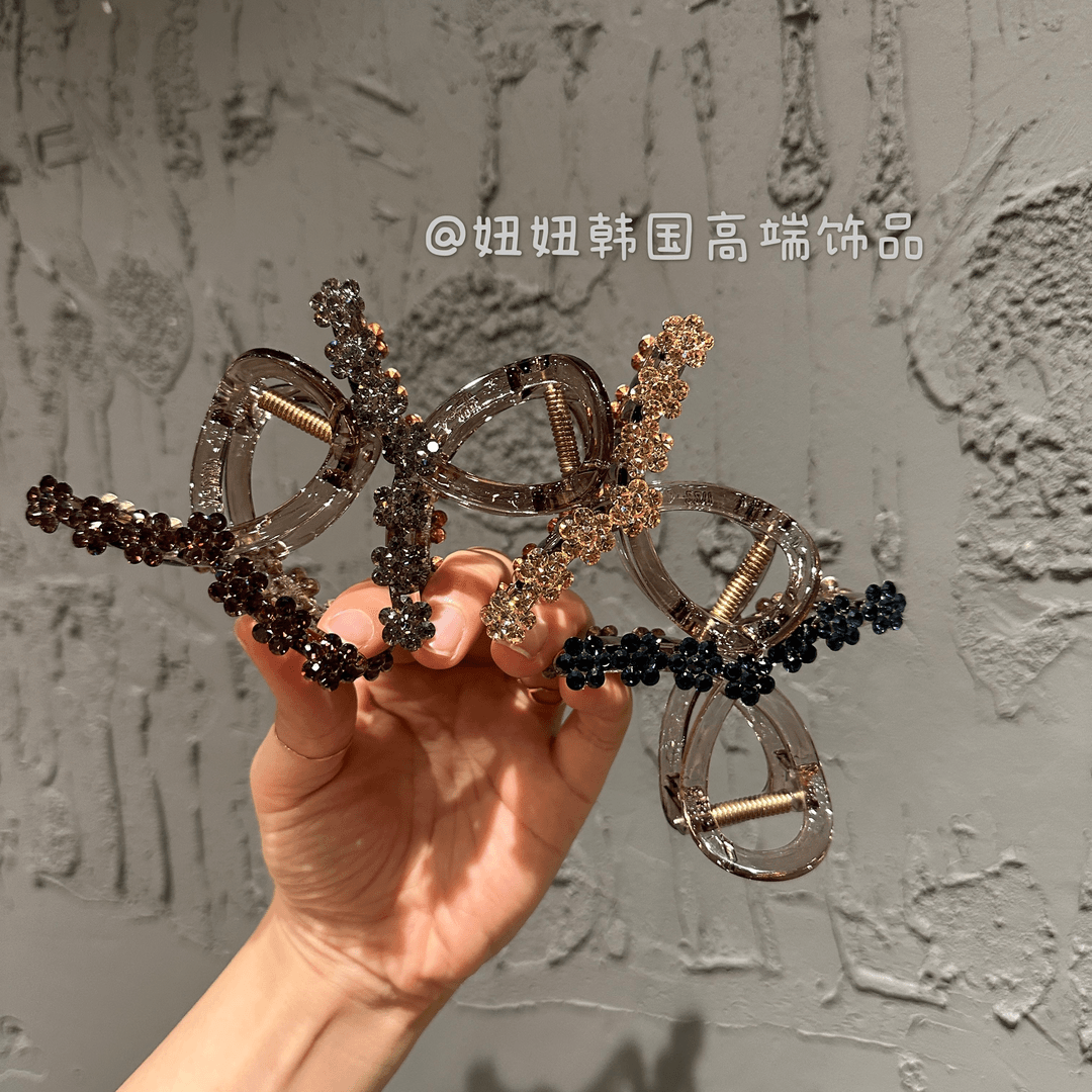 非金属合成锆石发饰 韩国轻奢高级施家小梅花满钻鲨鱼夹抓夹8cm