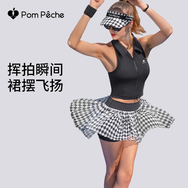 PomPeche彭派奇网球裙轻薄网纱款跑步健身羽毛球运动半身短裙裤