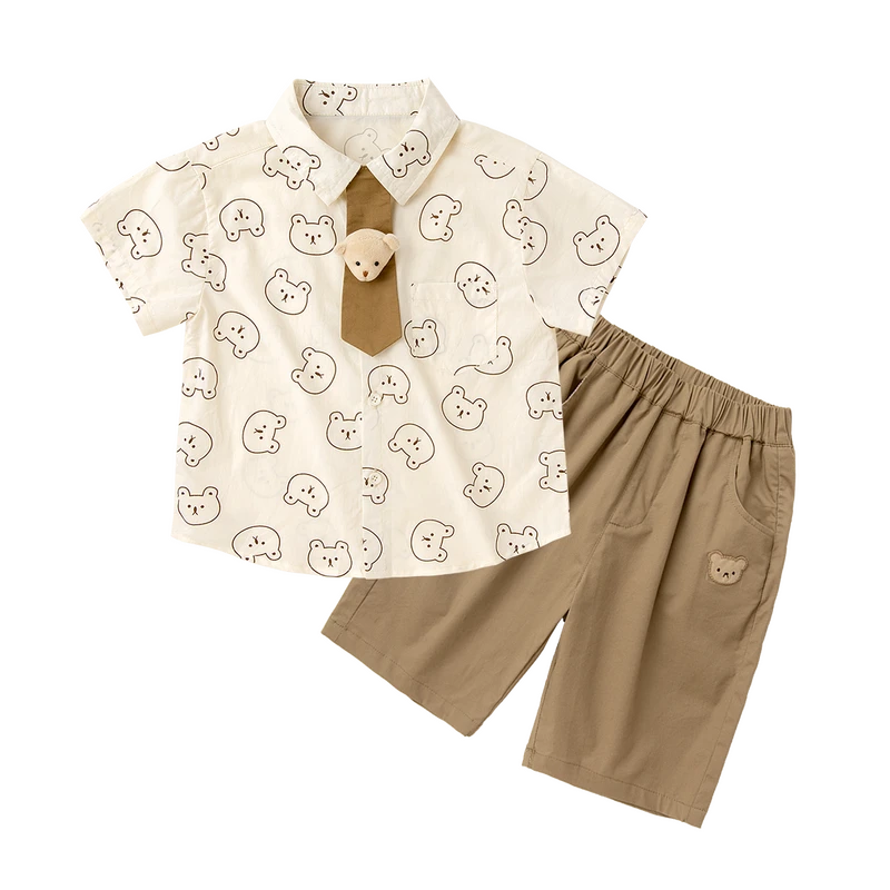 【现货】嘟嘟家男童夏季短袖衬衫短裤两件套宝宝衬衫套装F4BTZ096