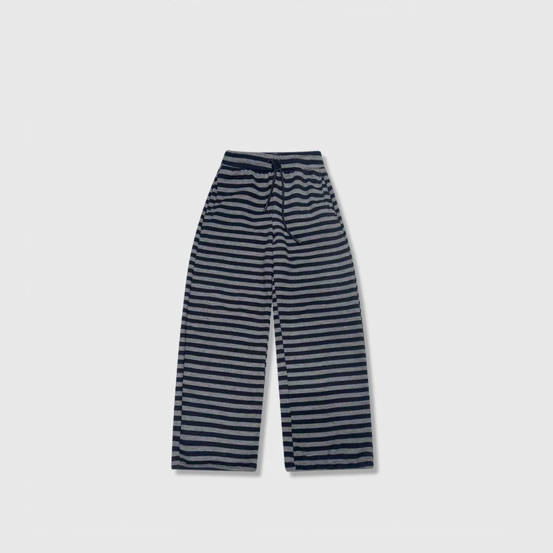 HY-《百搭条纹裤》慵懒条纹休闲裤冬季新款加绒高腰显瘦宽松阔腿裤