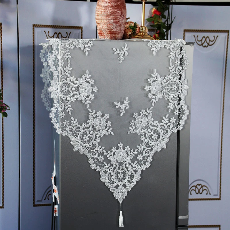 蕾丝布艺冰箱盖布 刺绣立体白色欧式冰箱防尘罩盖巾绳绣清新