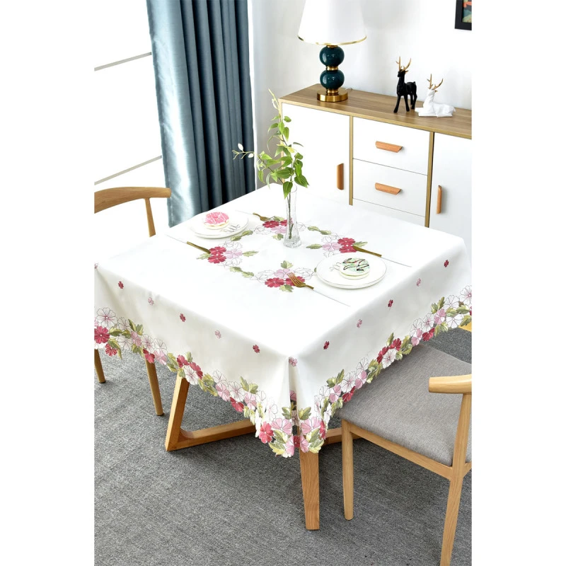 479餐桌盖布春色满园台布茶几客厅桌布刺绣（105*105)