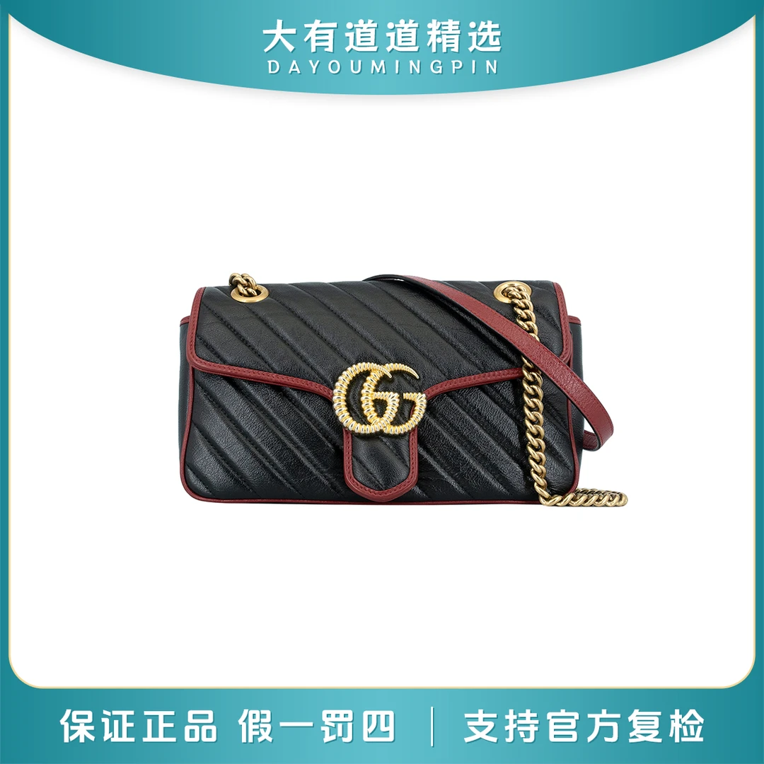 99新 GUCCI/古驰 98新丨道道丨黑拼红马蒙26链条斜挎包