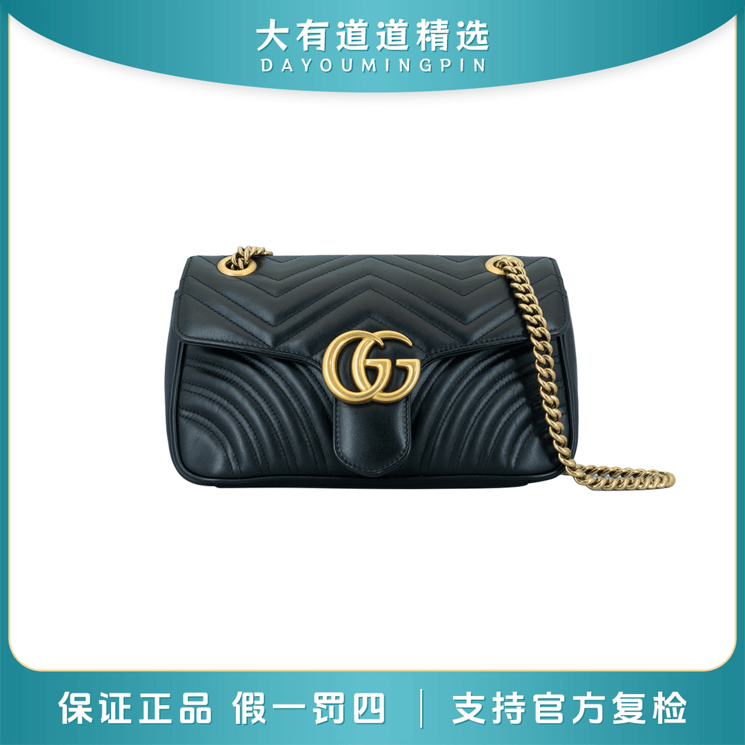95新 GUCCI/古驰 98新丨道道丨黑金马蒙26系列链条单肩包