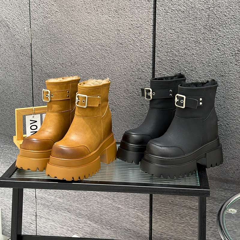 【冬日暖阳】10-12CM英伦风厚底加绒英伦马丁靴女小个子短靴9778-29