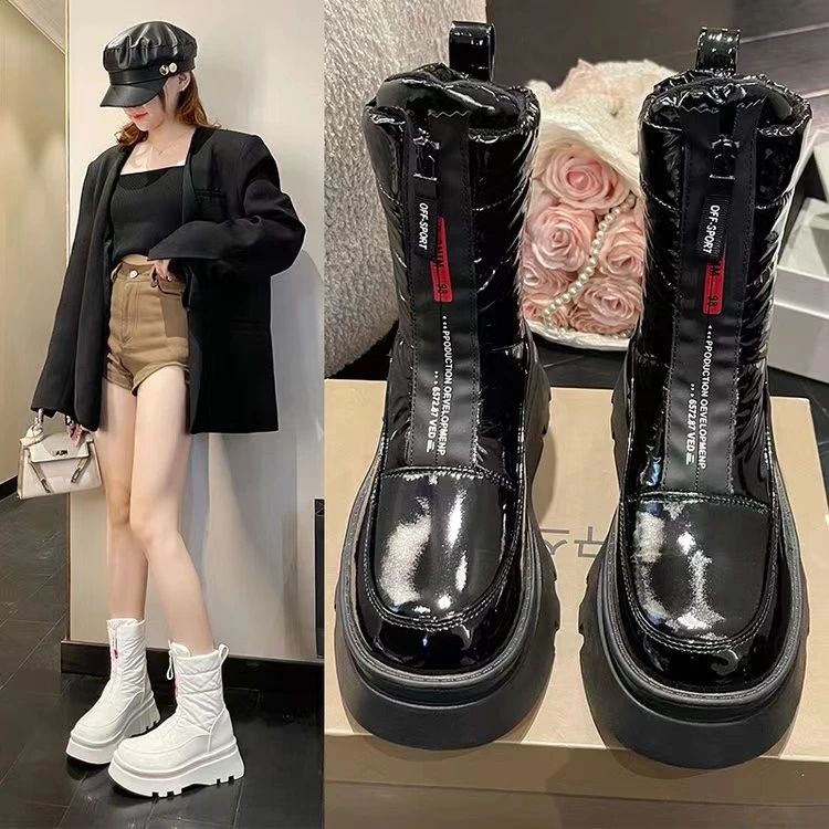 【MM】秋冬内增高短靴8CM增高百搭加绒女鞋厚底高帮鞋9917
