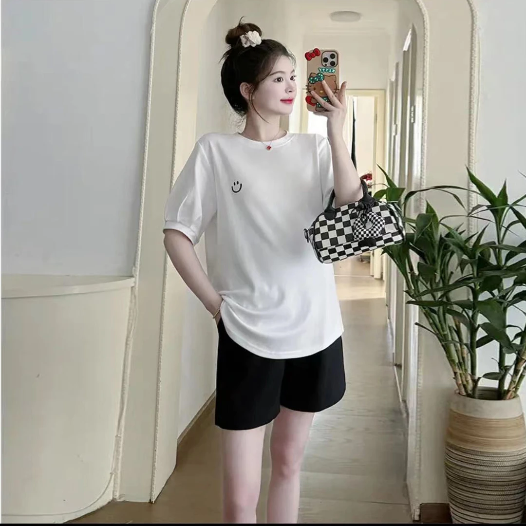 孕妇装时尚爆款灯笼袖孕妇纯棉T恤打底衫短袖上衣夏季新款