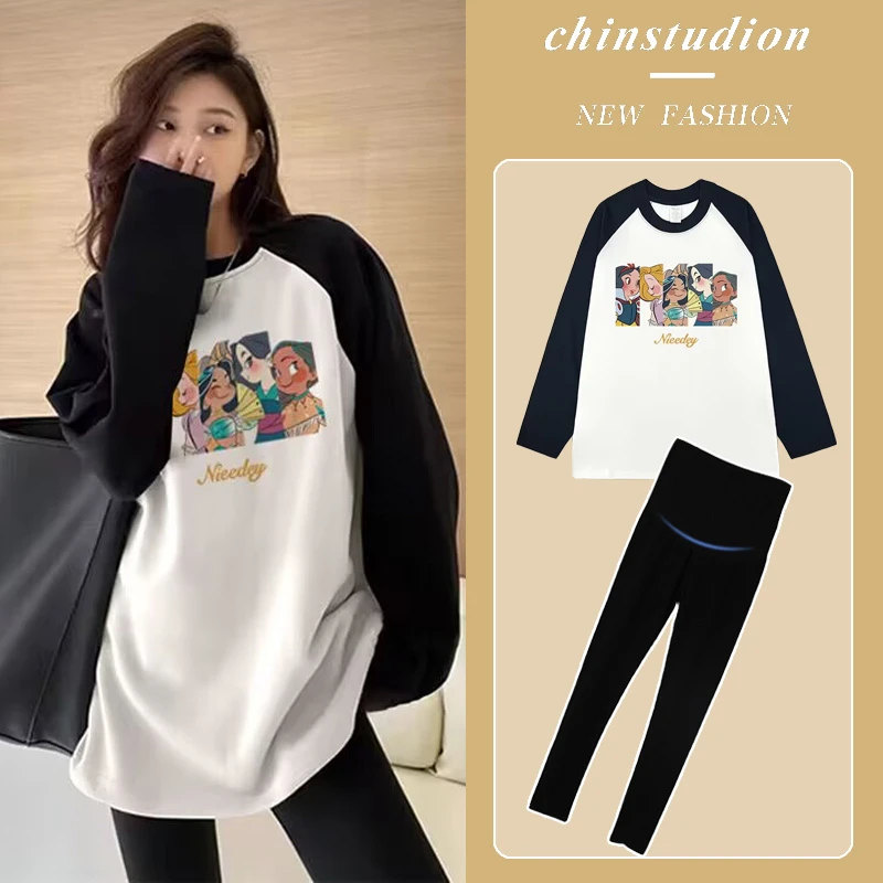 纯棉孕妇装上衣套装春装2024新款卡通T恤打底衫宽松大码