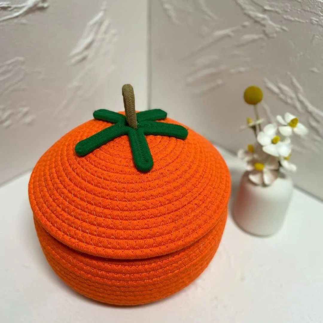 卡通柿子南瓜收纳筐桌面大容量家用圆形收纳盒可爱置物客厅创意