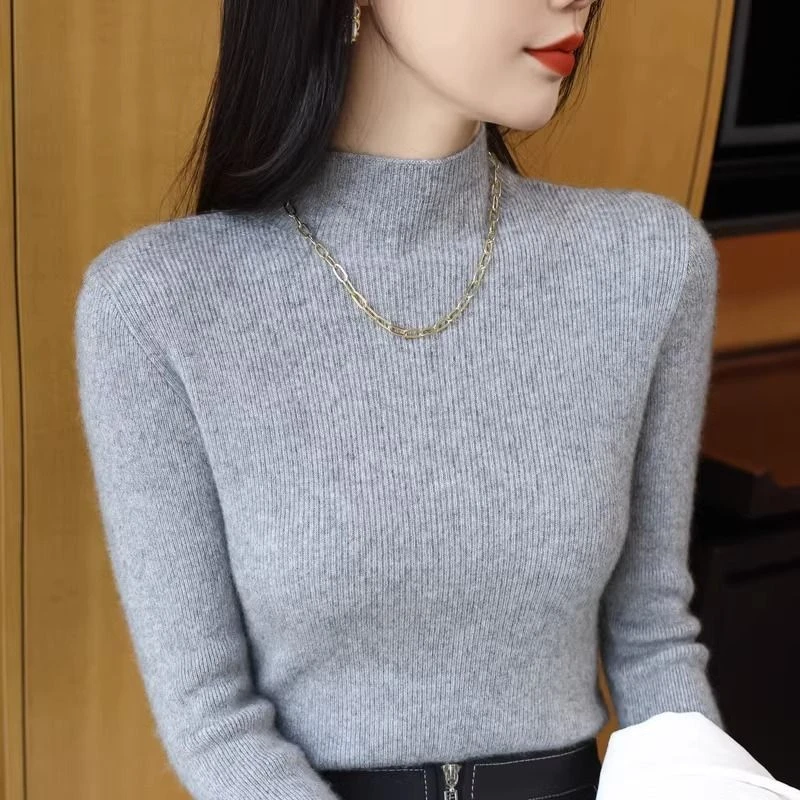 半高领打底衫2023新款秋冬内搭上衣修身显瘦打底衫软糯针织毛衣女