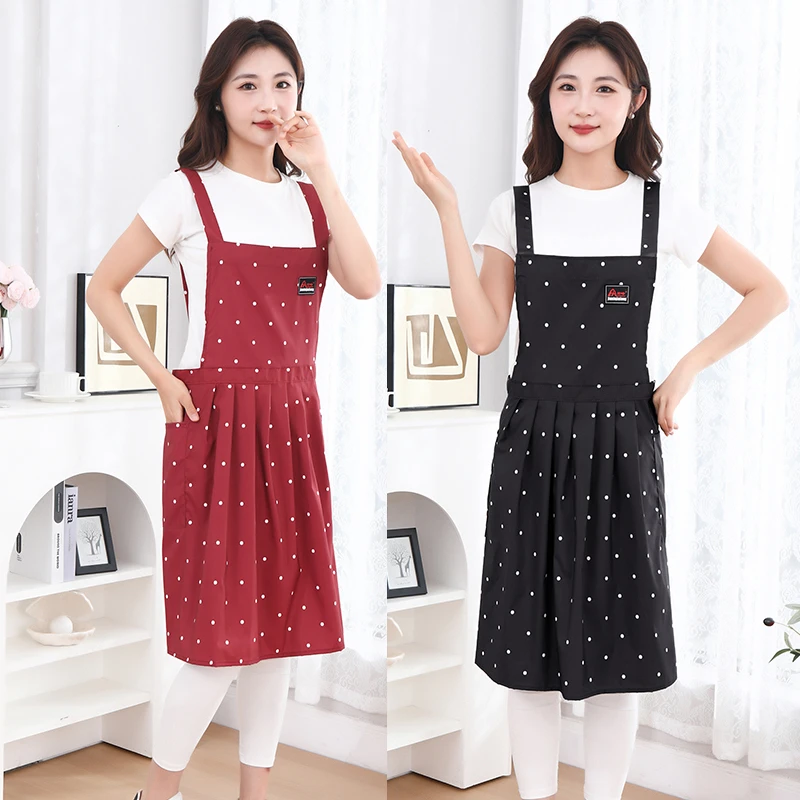 波点公主围裙加长光滑细腻透气柔软舒适韩版家用做饭家务服务员