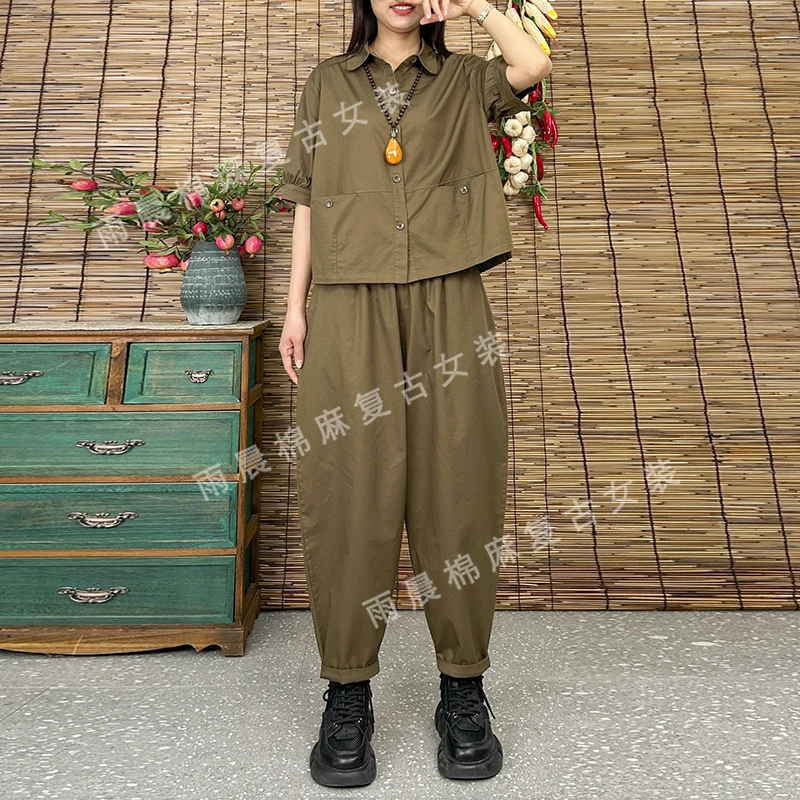 25年时尚套装女士夏款百搭夏季新款气质减龄翻领上衣时尚宽松洋气