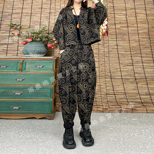 2024春季新款女套装休闲时尚牛仔两件套印花洋气时髦
