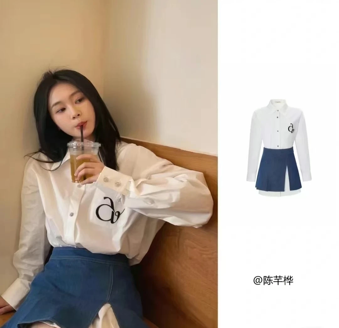 深圳南油高能感明星同款小众品牌长袖ins百搭设计感时尚衬衫半裙