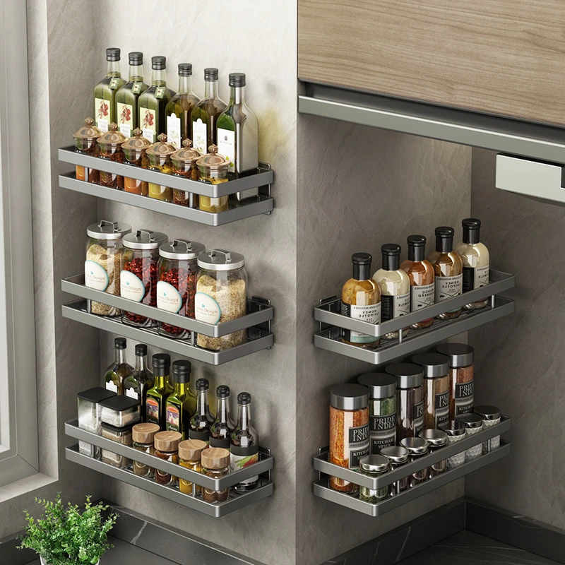 厨房置物架调料架免打孔壁挂式调味料品罐墙上不锈钢收纳架子家用
