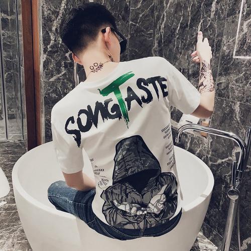 2024新款印花短袖T恤潮牌网红男装白色半袖上衣服夏季潮流体恤衫