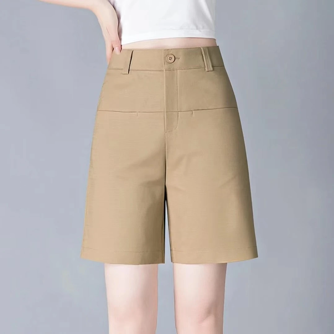 薄款莱赛尔天丝宽松五分裤夏季女士高腰直筒时尚休闲显瘦五分裤