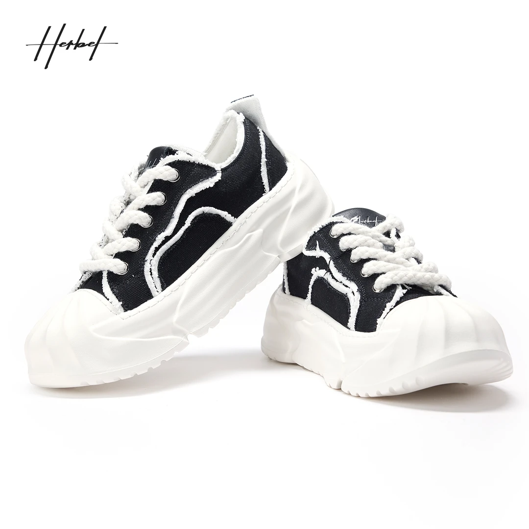 HERBEL/黑白2025春季老爹休闲鞋面包鞋复古老爹小白鞋透气时尚