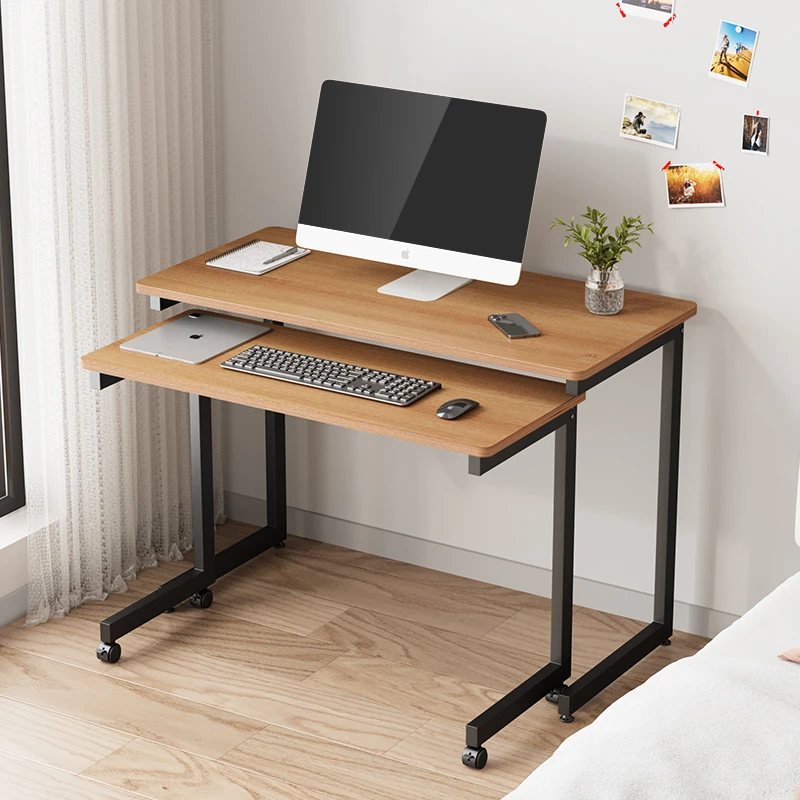 移动电脑桌家用桌子简易双人床边桌学生双层学习桌卧室办公桌书桌