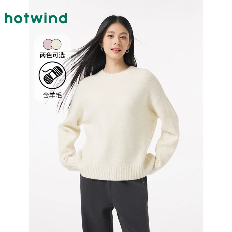热风2024年冬季新款女士圆领针织衫柔软舒适毛衣女上衣F08W4405