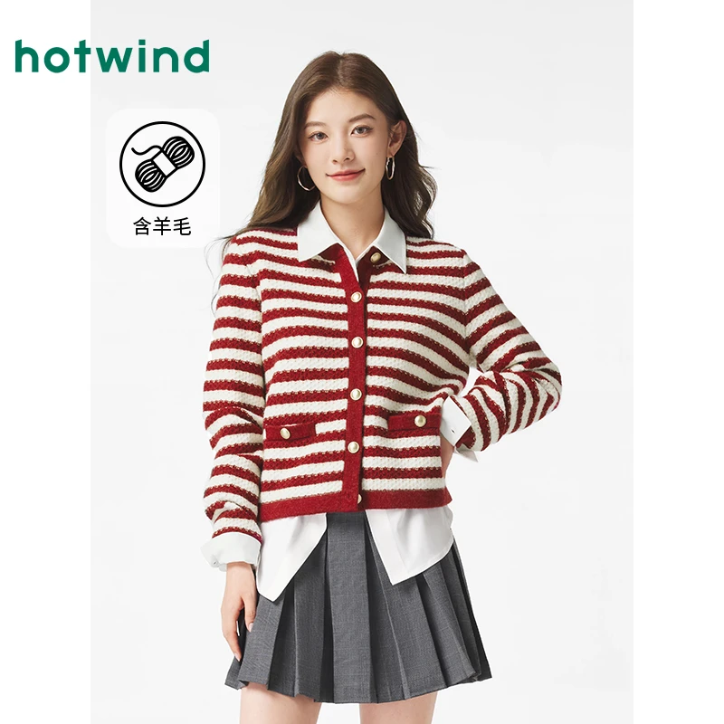 热风2025年春季新款女士条纹针织开衫F08W25117