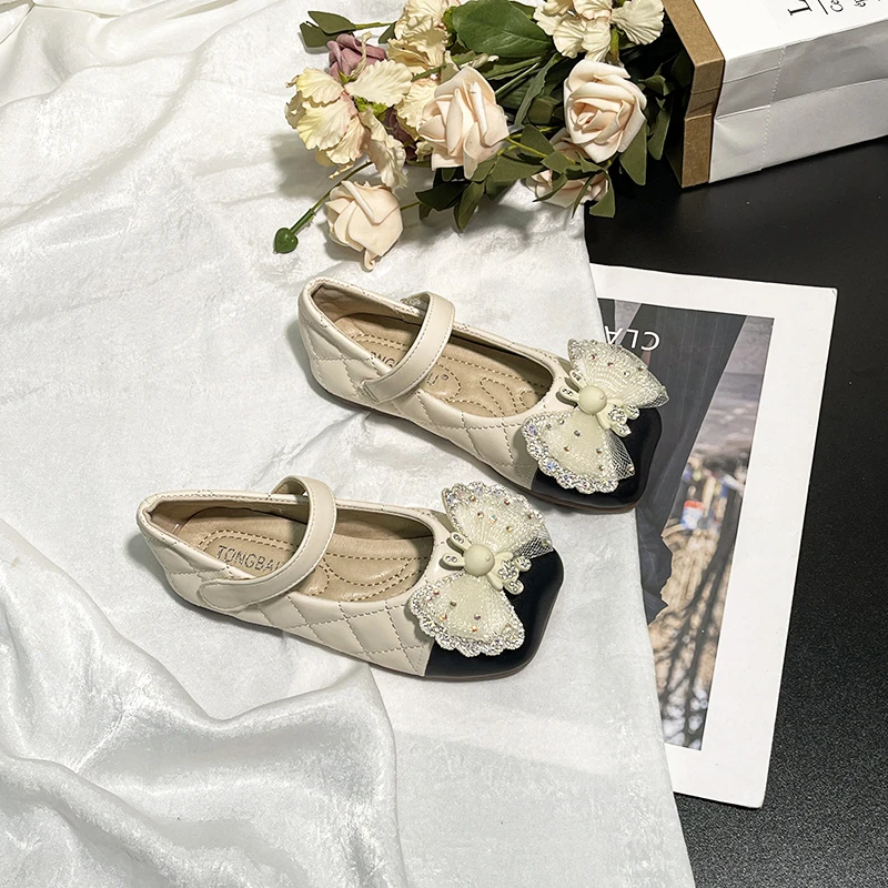 女童公主鞋2024秋季新款时尚小女孩三角形蝴蝶结包头舒适软底单鞋