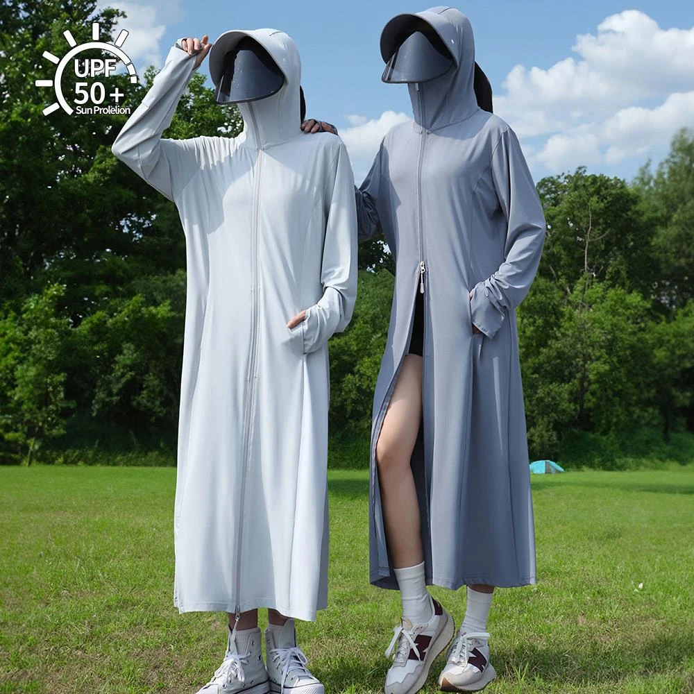 女款夏季新款长款身防紫外线轻薄UPF50加冰丝防晒防晒衣中长款