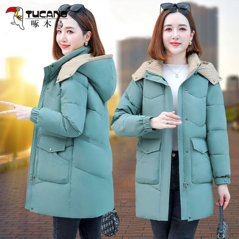 啄木鳥中长款羽绒服女加厚保暖外套棉衣冬季新款面包服品牌棉袄